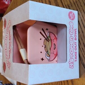 It's Ramen Time.  Ceramic take out Ramen bowl with chopsticks.